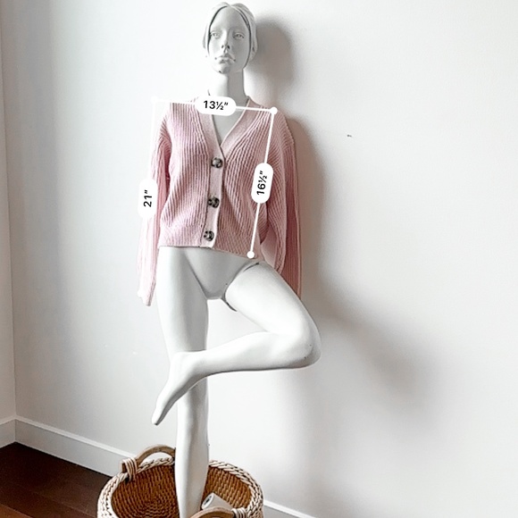 H&M Rib Knit Cardigan Light Pink, Size XS X-Small - Picture 6 of 12